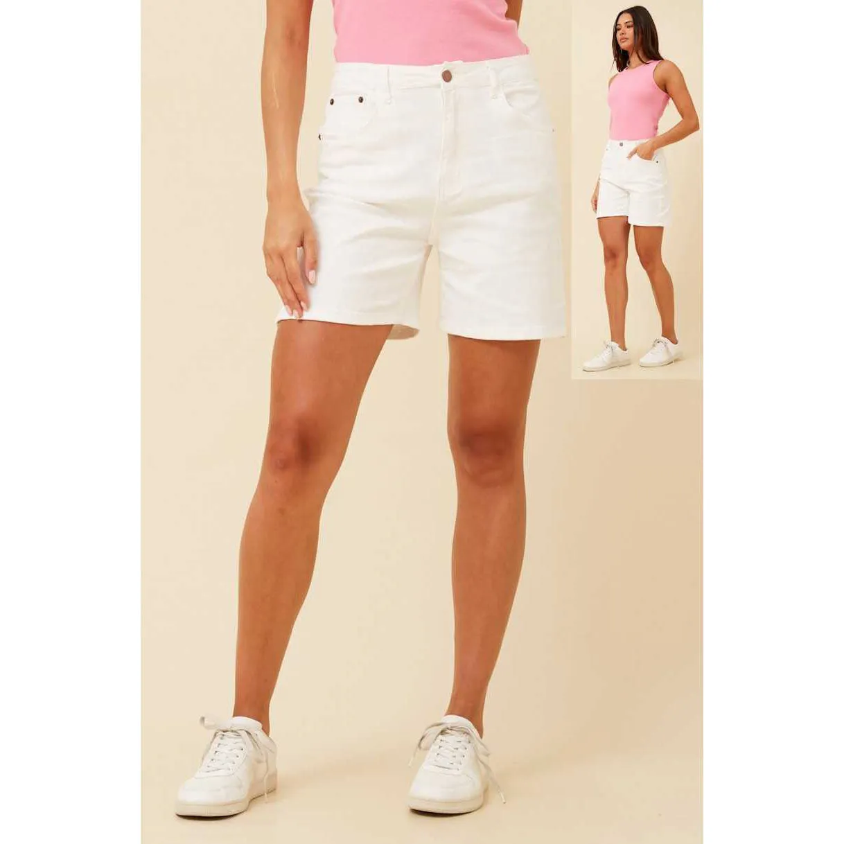 5 Pocket Denim Shorts - White