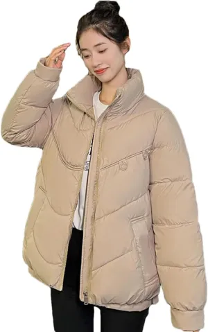 Adhdyuud Women Casual Loose Cotton-Padded Coat With Pocket Casual Turtleneck Warm Outwear Tops