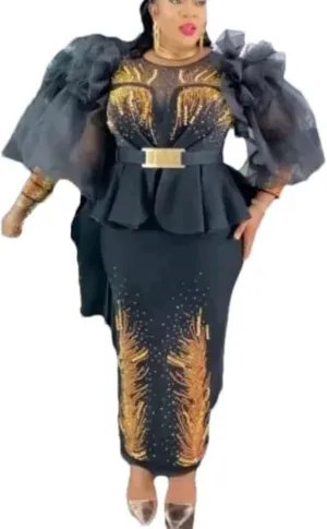 Adhdyuud Womens Ruffle Sleeve Tiered Maxi Dress Elegant V Neck Slim Fit Embellished Evening Formal Gown