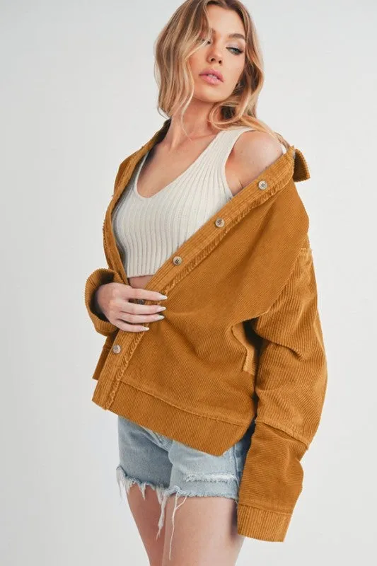Aemi   Co Side Slit Exposed Seam Button Up Corduroy Jacket