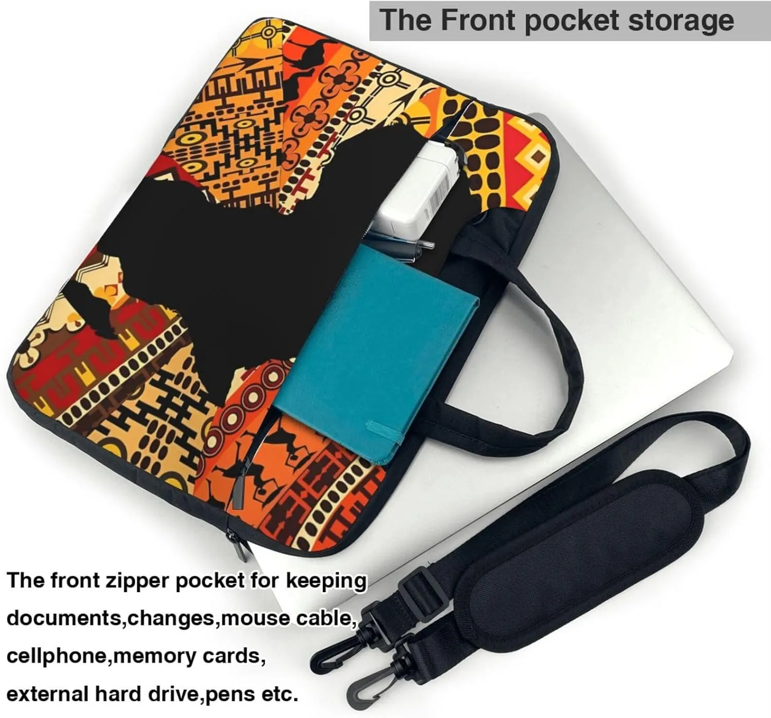 African Map Ethnic Pattern Ultra-thin portable shoulder laptop bag Stylish and Protective Shockproof soft lining