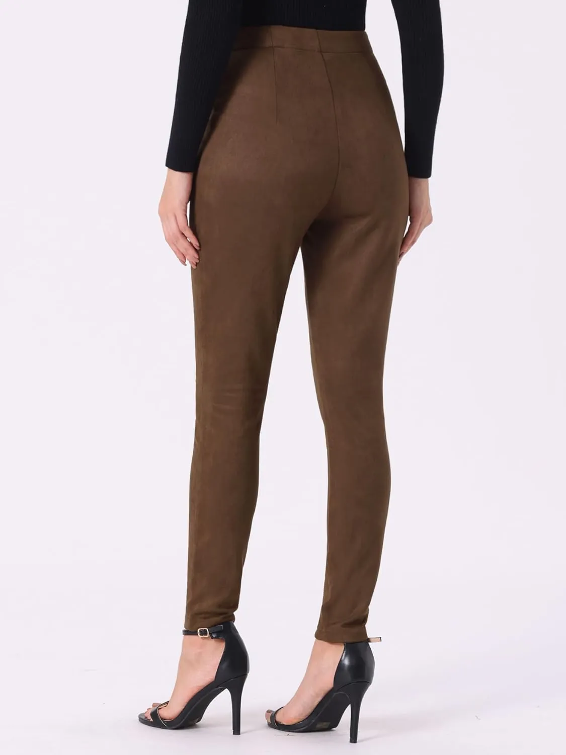 Allegra K Women's Faux Suede Leggings High Waisted Stretch Slim Casual Pants