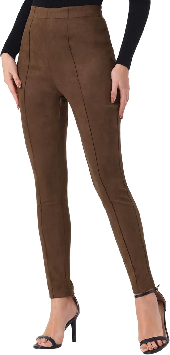 Allegra K Women's Faux Suede Leggings High Waisted Stretch Slim Casual Pants