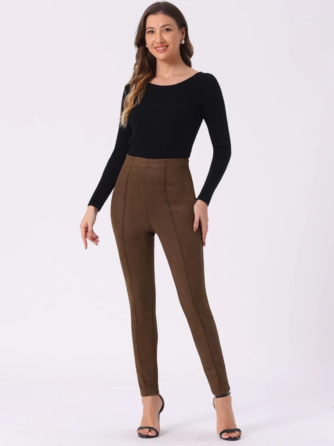 Allegra K Women's Faux Suede Leggings High Waisted Stretch Slim Casual Pants
