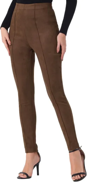 Allegra K Women's Faux Suede Leggings High Waisted Stretch Slim Casual Pants