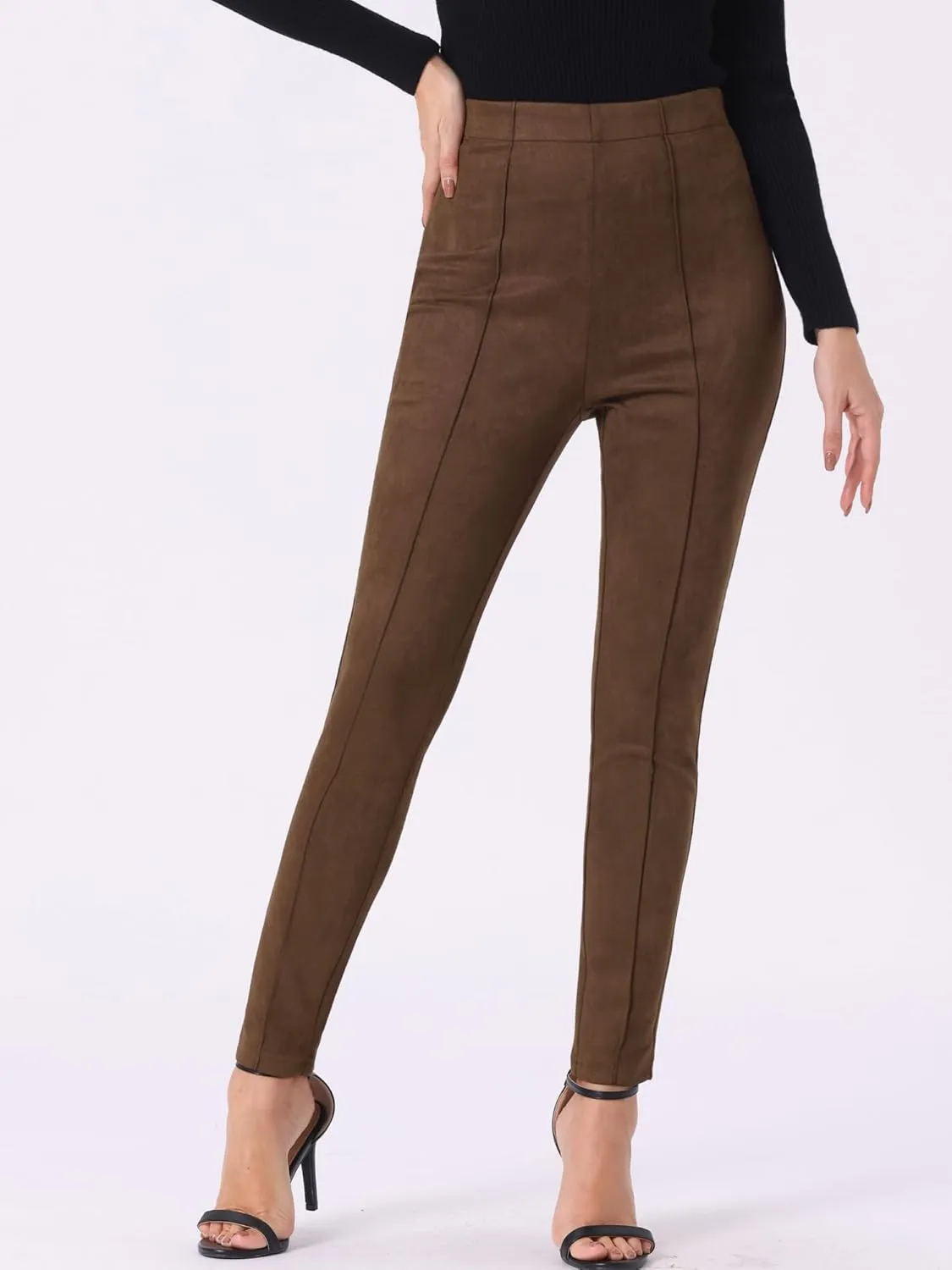 Allegra K Women's Faux Suede Leggings High Waisted Stretch Slim Casual Pants