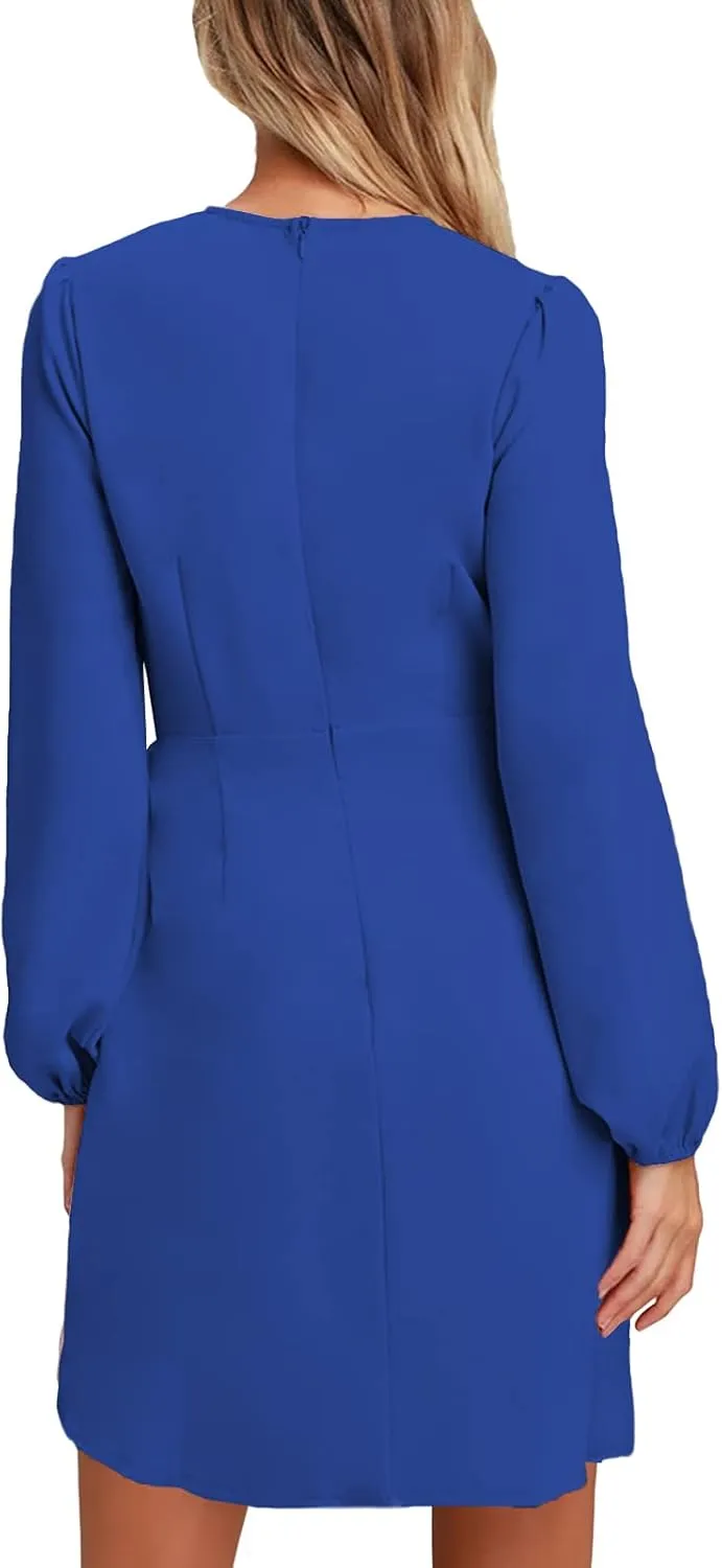 AOOKSMERY Women's Elegant Long Sleeve Tie-Front Skater Dress Wrap Party Cocktail Mini Dresses