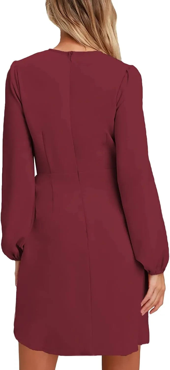 AOOKSMERY Women's Elegant Long Sleeve Tie-Front Skater Dress Wrap Party Cocktail Mini Dresses