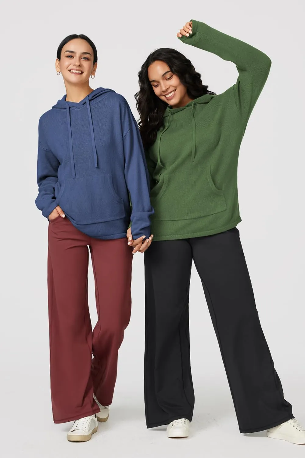 Arach&Cloz Womens 2023 Two Piece Outfits Knit Sweaters Hoodies and Wide Leg Yoga Pants Tracksuit Lounge Sets with Pockets