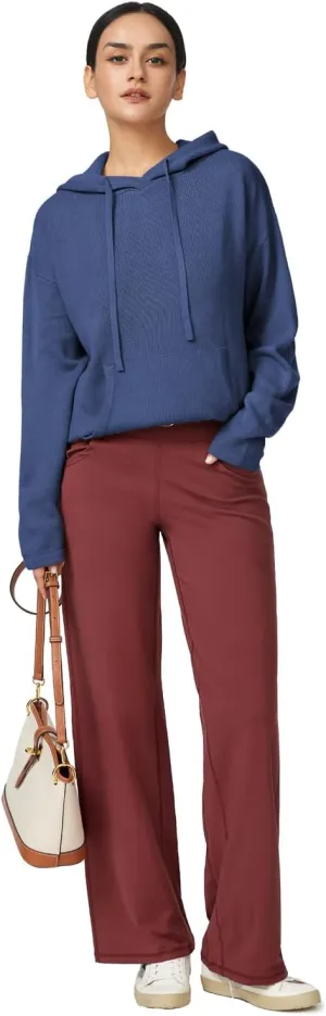 Arach&Cloz Womens 2023 Two Piece Outfits Knit Sweaters Hoodies and Wide Leg Yoga Pants Tracksuit Lounge Sets with Pockets