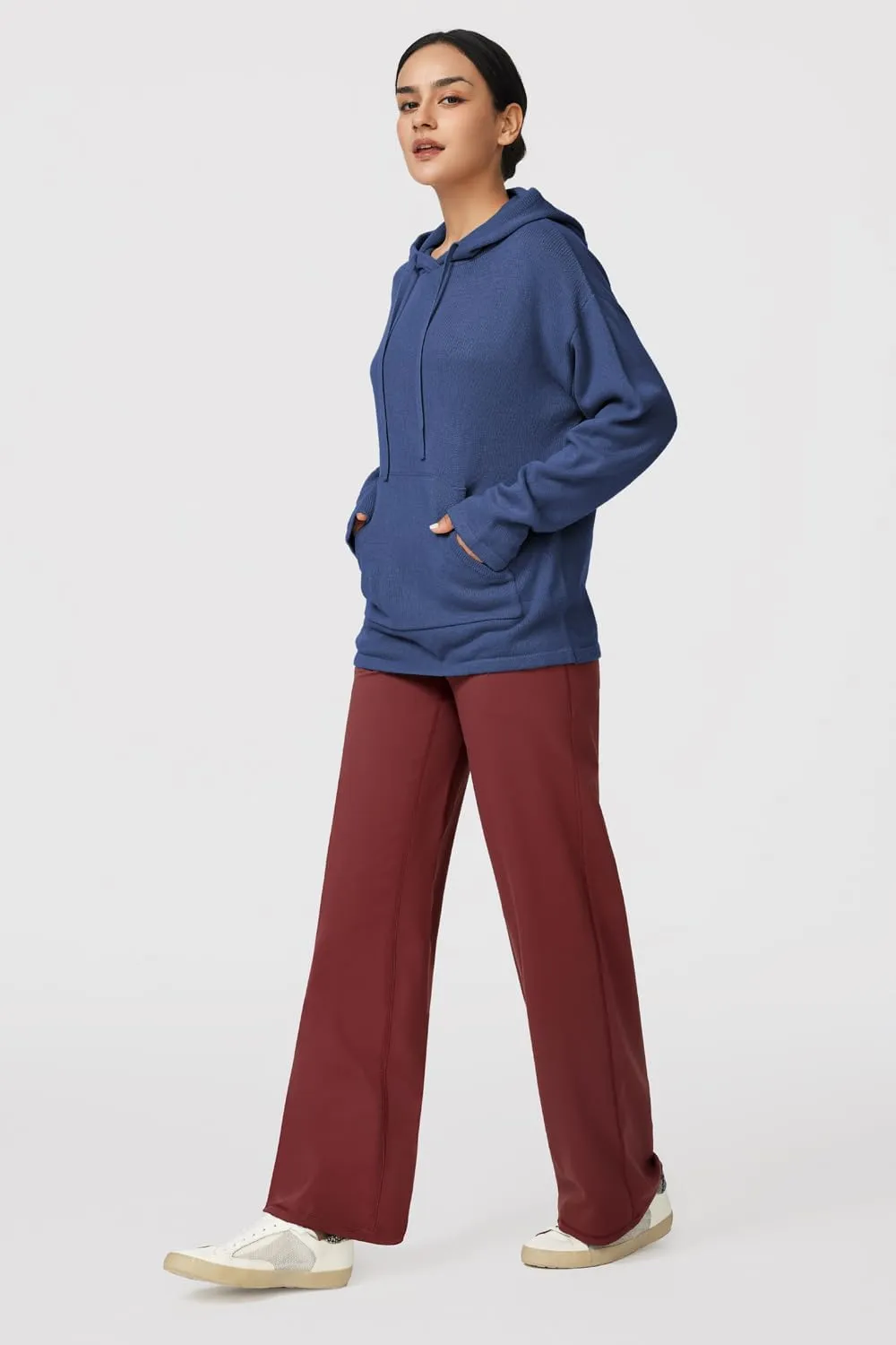 Arach&Cloz Womens 2023 Two Piece Outfits Knit Sweaters Hoodies and Wide Leg Yoga Pants Tracksuit Lounge Sets with Pockets