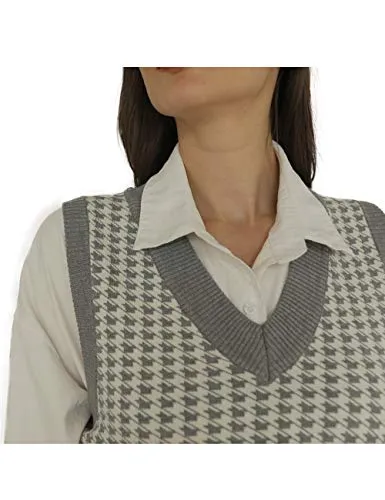 ASUOAgio Women's Sweater Vest V-Neck Sleeveless Casual Knitted Pullover Sweater, Gray, XL