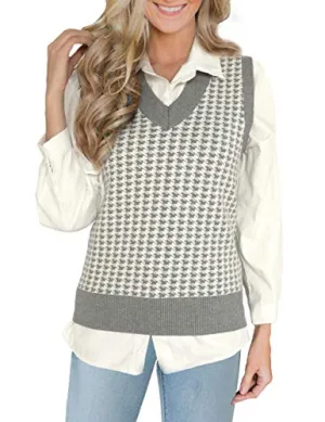 ASUOAgio Women's Sweater Vest V-Neck Sleeveless Casual Knitted Pullover Sweater, Gray, XL
