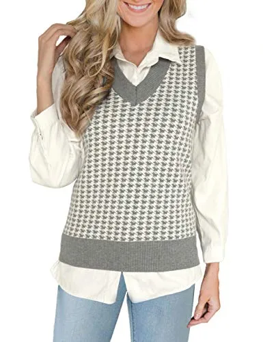 ASUOAgio Women's Sweater Vest V-Neck Sleeveless Casual Knitted Pullover Sweater, Gray, XL