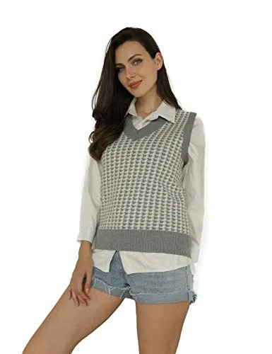 ASUOAgio Women's Sweater Vest V-Neck Sleeveless Casual Knitted Pullover Sweater, Gray, XL