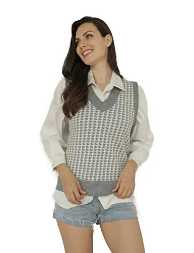 ASUOAgio Women's Sweater Vest V-Neck Sleeveless Casual Knitted Pullover Sweater, Gray, XL