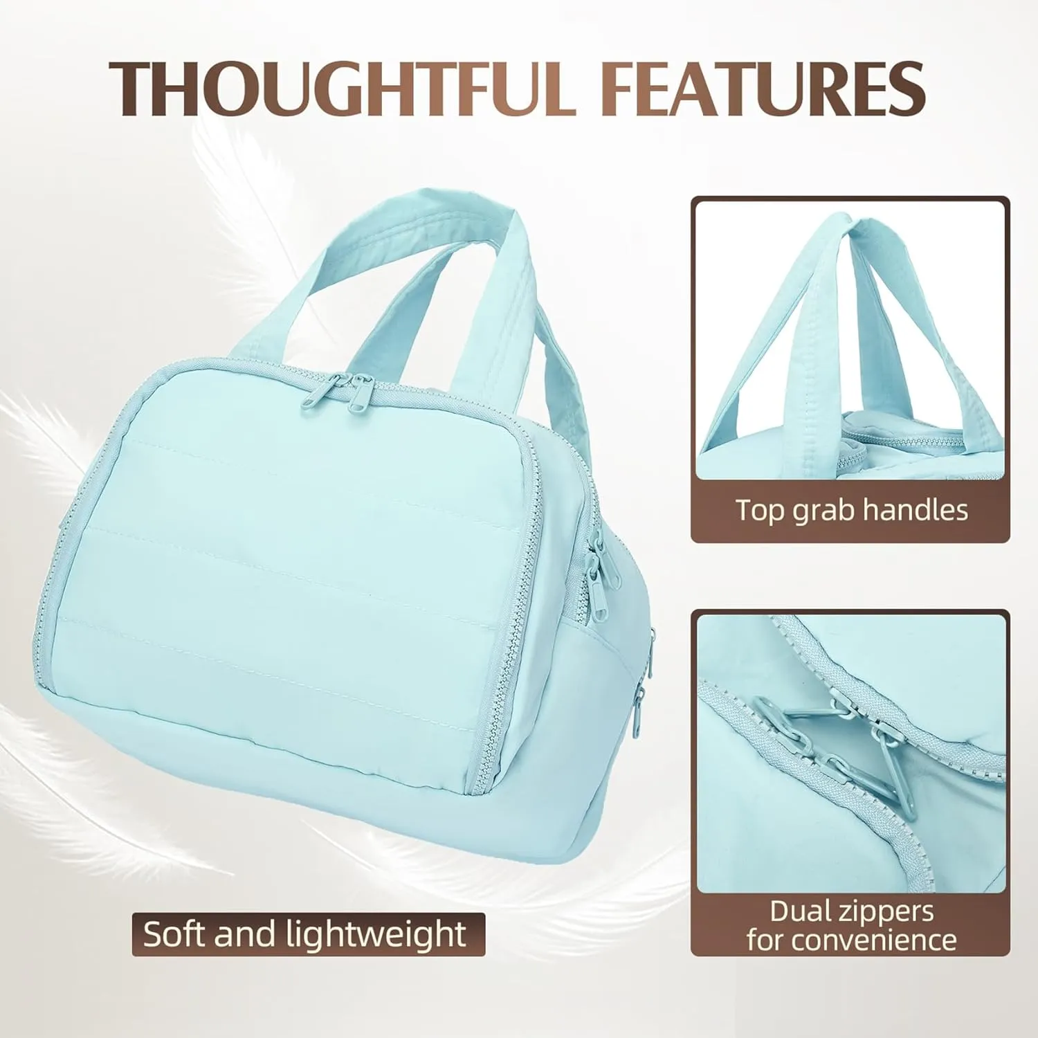 Azooken Travel Toiletry Bag for Women - Puffy Cosmetic Organizer with Wide Opening & Handle,Stylish Lightweight Essentials Bag for Makeup,Accessories & Toiletries-Blue