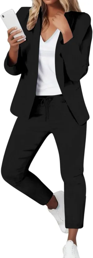 Blazer Sets Women 2 Piece Outfits Business Casual Outfits 2024 Dressy Casual Pant Suits Plus Size Wide Pants Suit