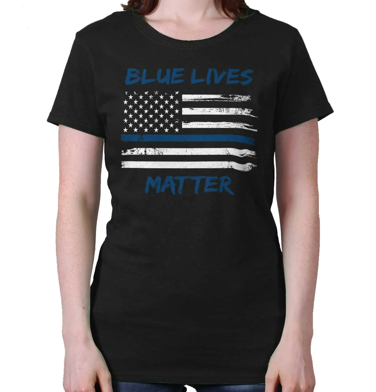 Blue Lives Matter Horizontal Ladies T-Shirt