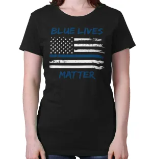 Blue Lives Matter Horizontal Ladies T-Shirt