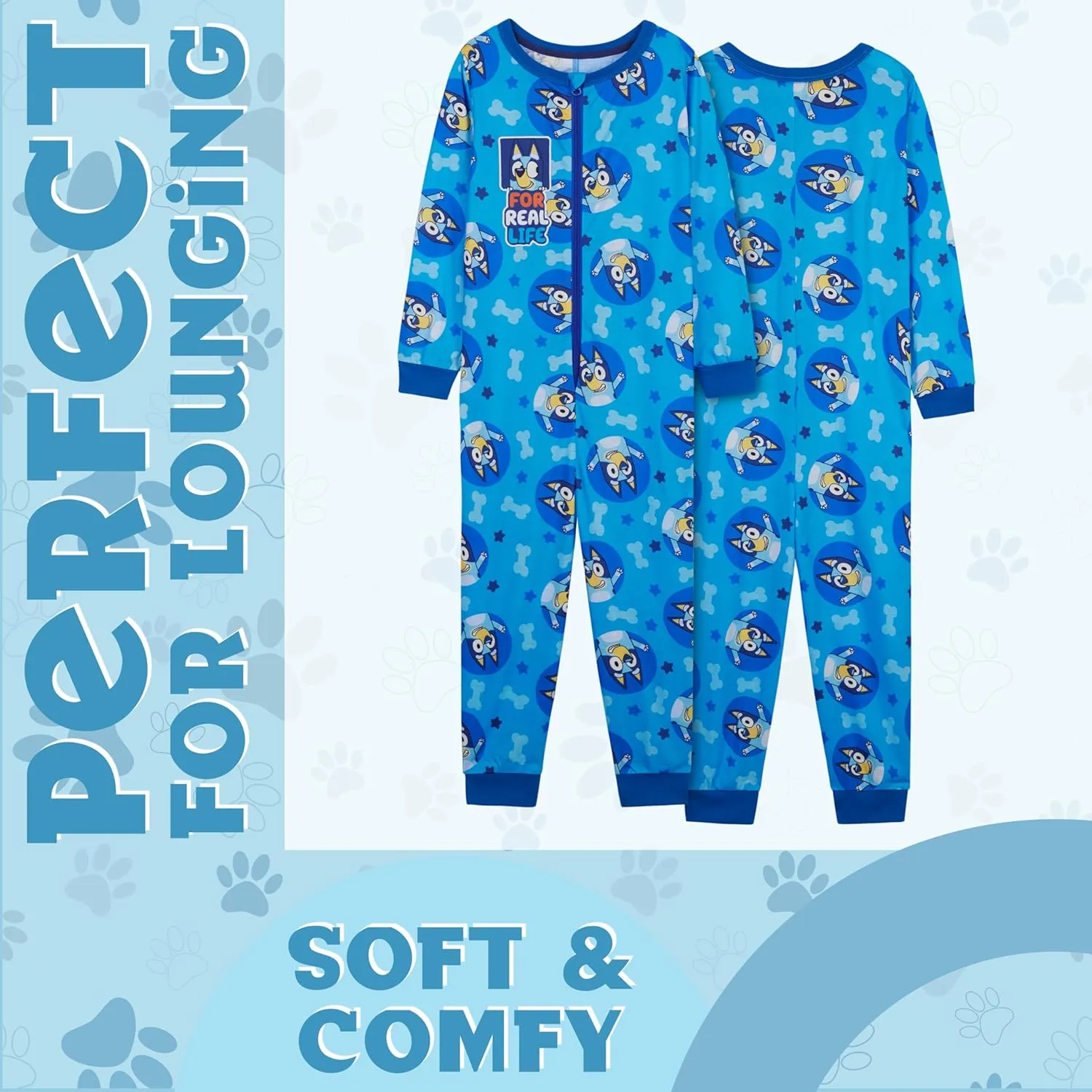 Bluey One-Piece Pajamas for Girls, Cozy Jumpsuit with Long Cuffed Sleeves and Ankles, Cute Girls Loungewear Set