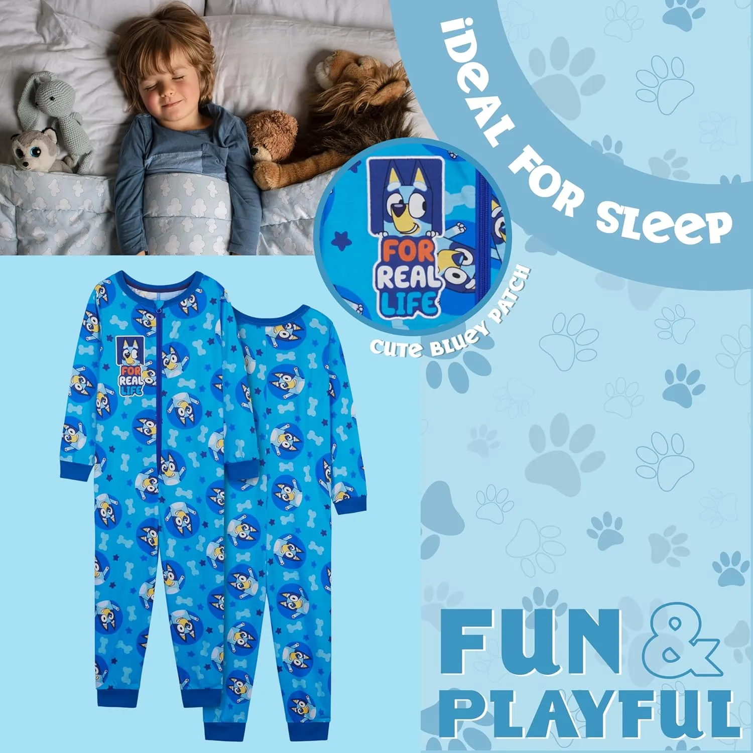 Bluey One-Piece Pajamas for Girls, Cozy Jumpsuit with Long Cuffed Sleeves and Ankles, Cute Girls Loungewear Set