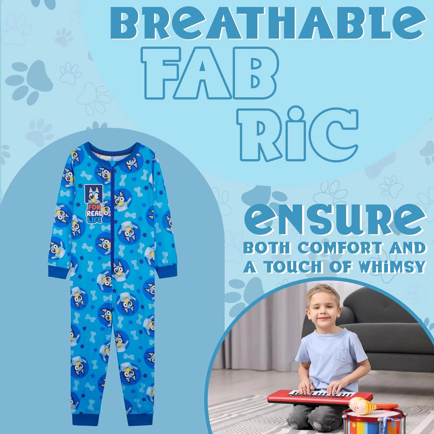 Bluey One-Piece Pajamas for Girls, Cozy Jumpsuit with Long Cuffed Sleeves and Ankles, Cute Girls Loungewear Set