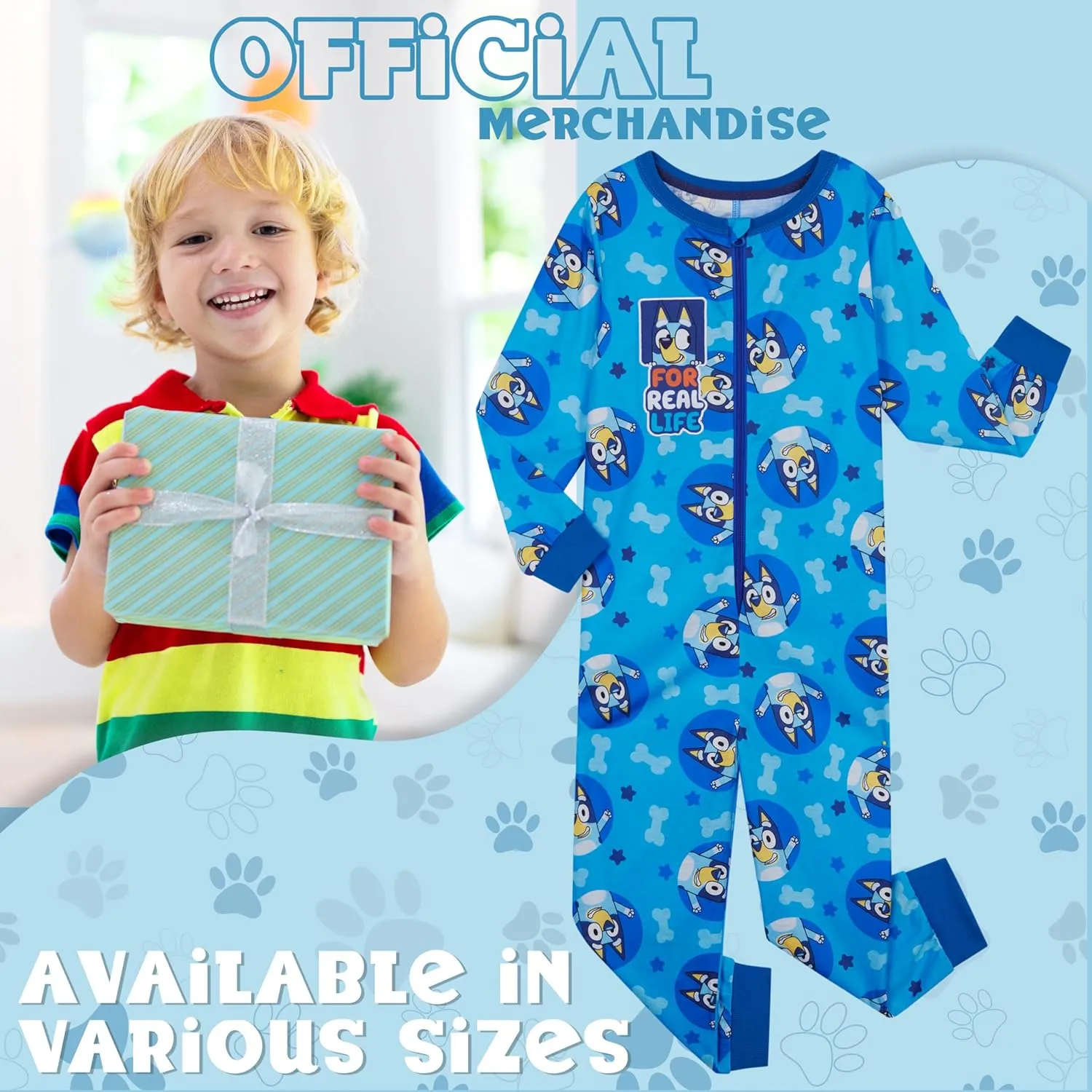 Bluey One-Piece Pajamas for Girls, Cozy Jumpsuit with Long Cuffed Sleeves and Ankles, Cute Girls Loungewear Set