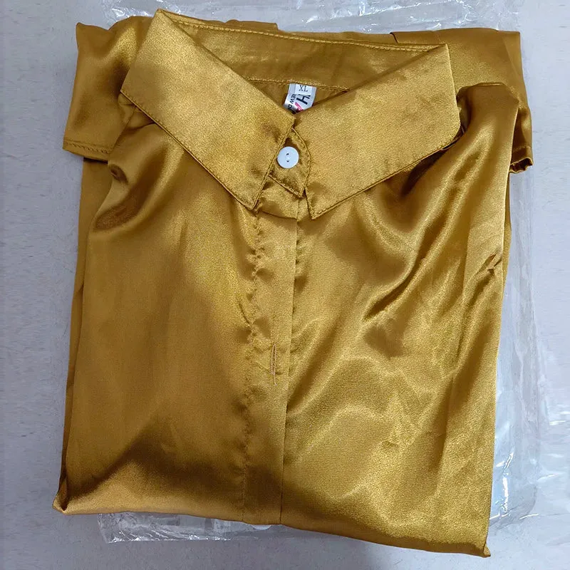Brand Quality Luxury Women Shirt Elegant Office Button Up Long Sleeve Shirts Momi Silk Crepe Satin Blouses Business Ladies Top