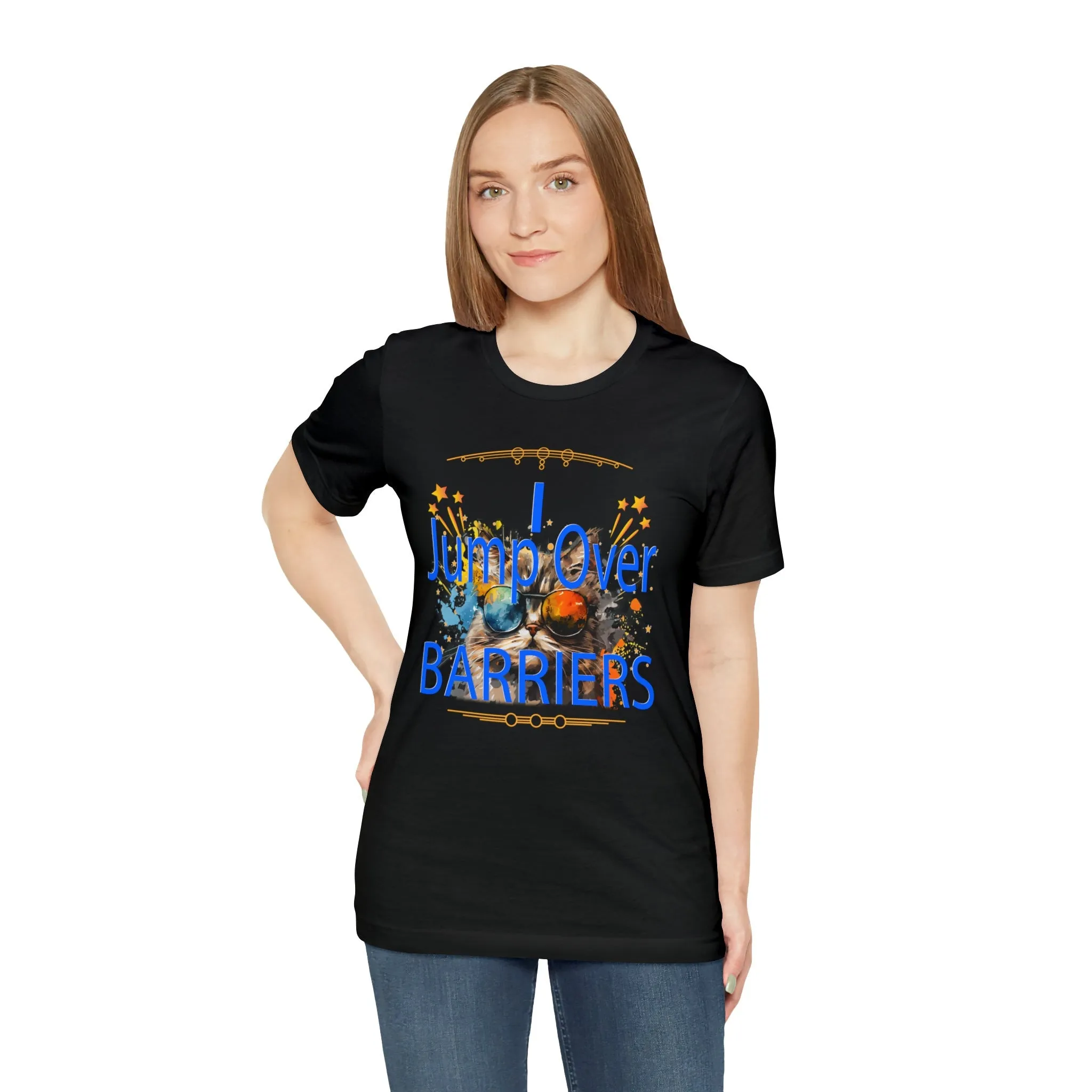 Break Barriers T-shirt | Jump Hurdles | Overcoming Obstacles T-shirts | Challenging Roadblocks | Pet Pattern Inspirational Words