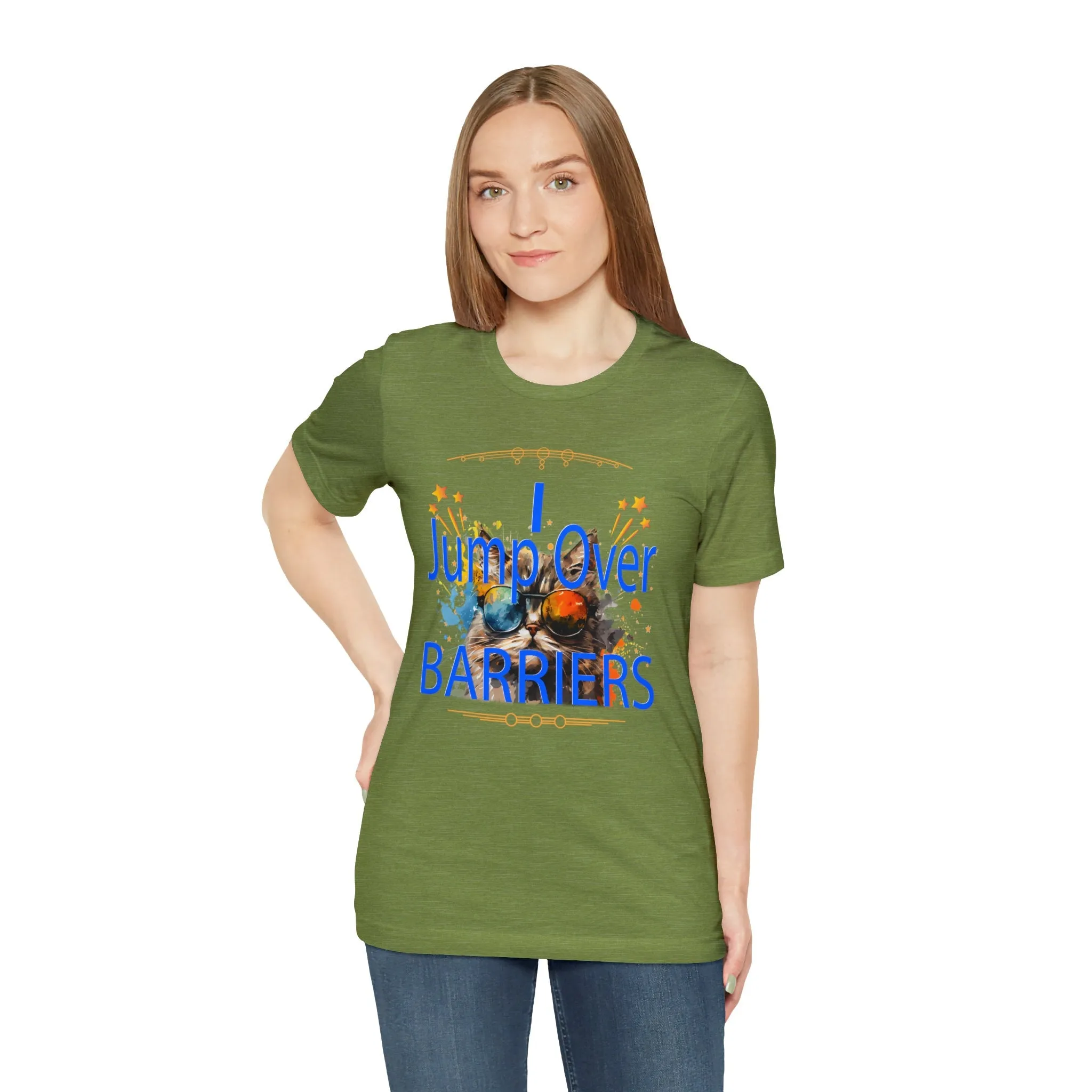 Break Barriers T-shirt | Jump Hurdles | Overcoming Obstacles T-shirts | Challenging Roadblocks | Pet Pattern Inspirational Words