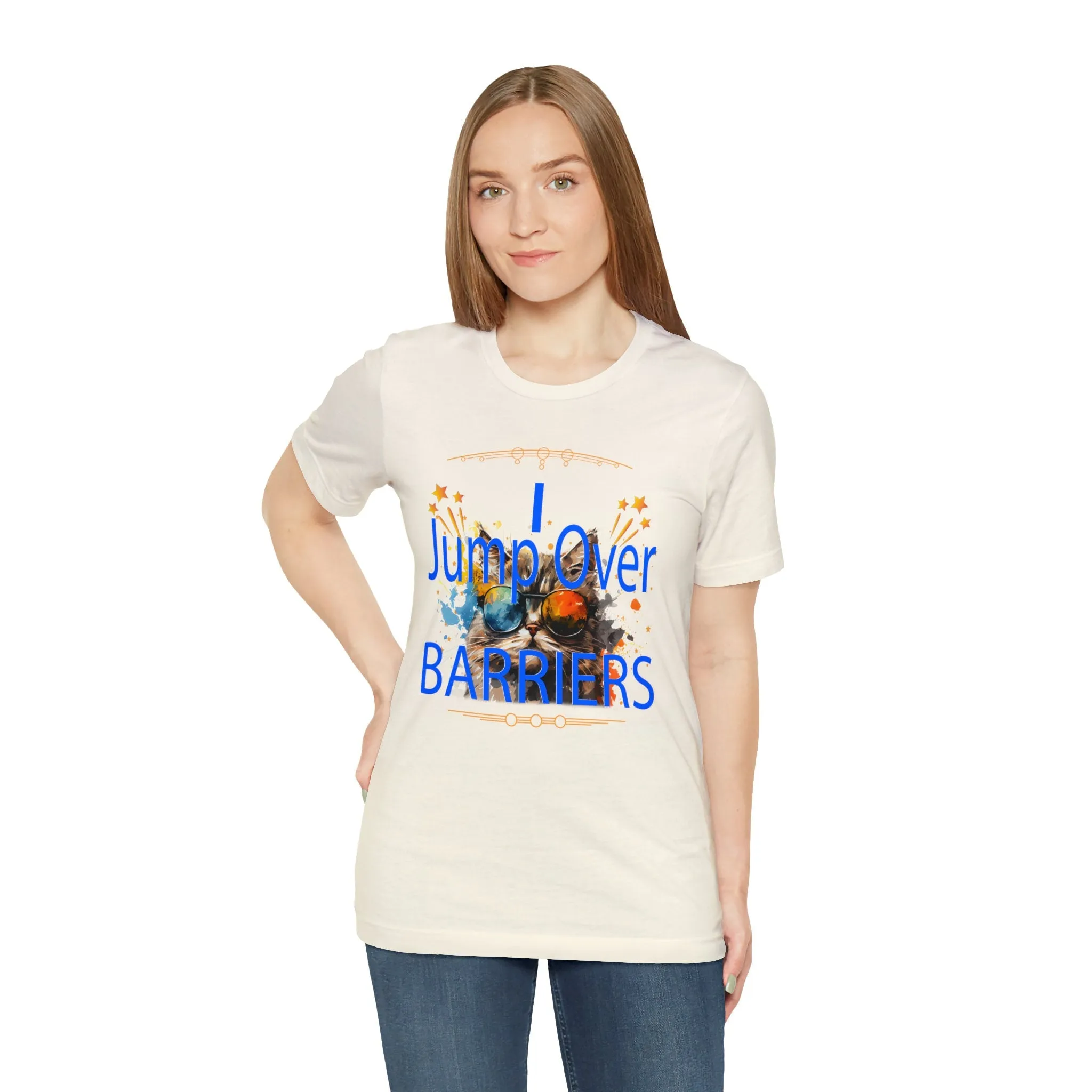 Break Barriers T-shirt | Jump Hurdles | Overcoming Obstacles T-shirts | Challenging Roadblocks | Pet Pattern Inspirational Words