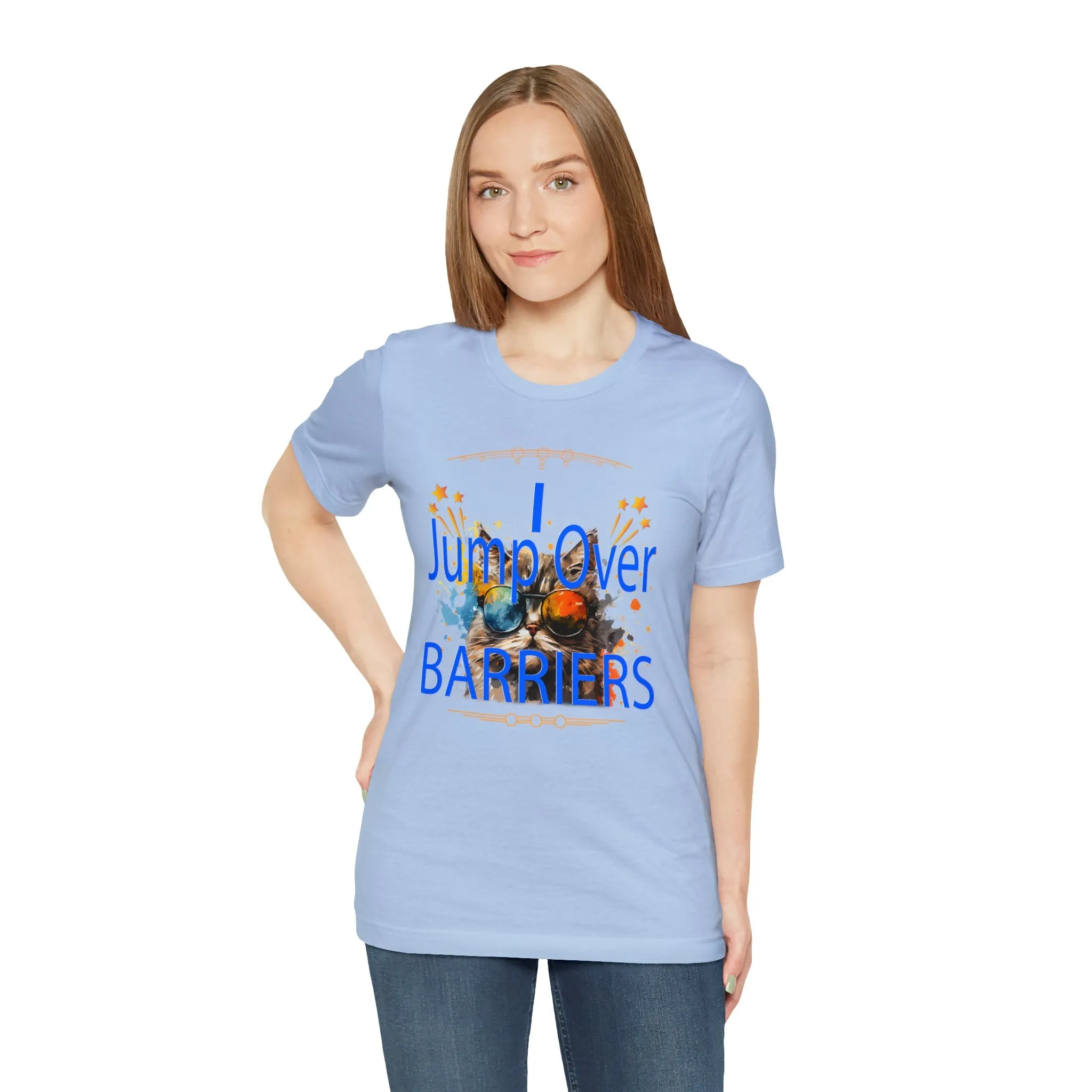 Break Barriers T-shirt | Jump Hurdles | Overcoming Obstacles T-shirts | Challenging Roadblocks | Pet Pattern Inspirational Words