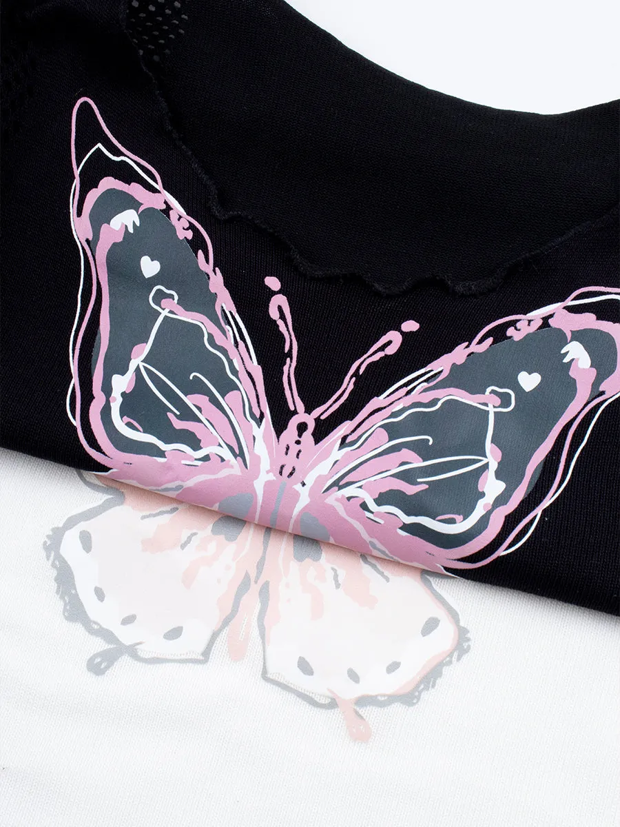 Butterfly Print Short Sleeve Crop Top