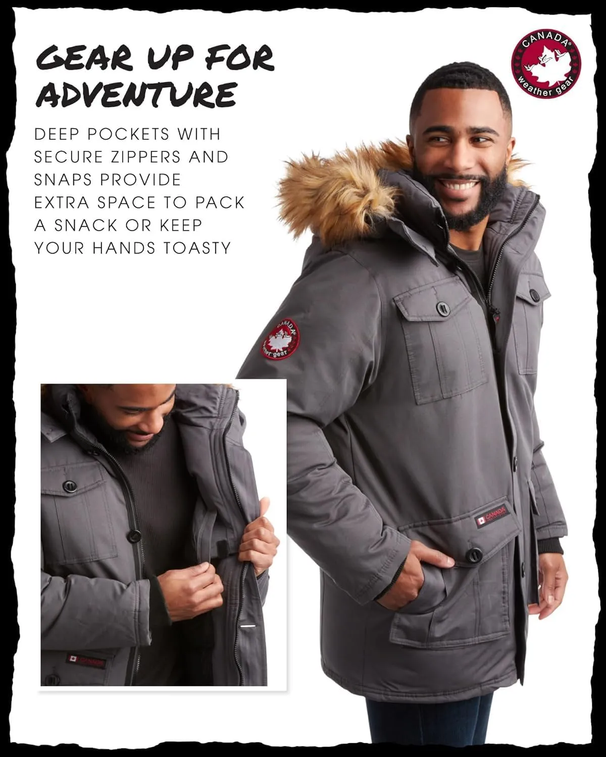 CANADA WEATHER GEAR Men's Winter Coat - Heavyweight Teflon Canvas Parka Jacket (M-XXL)