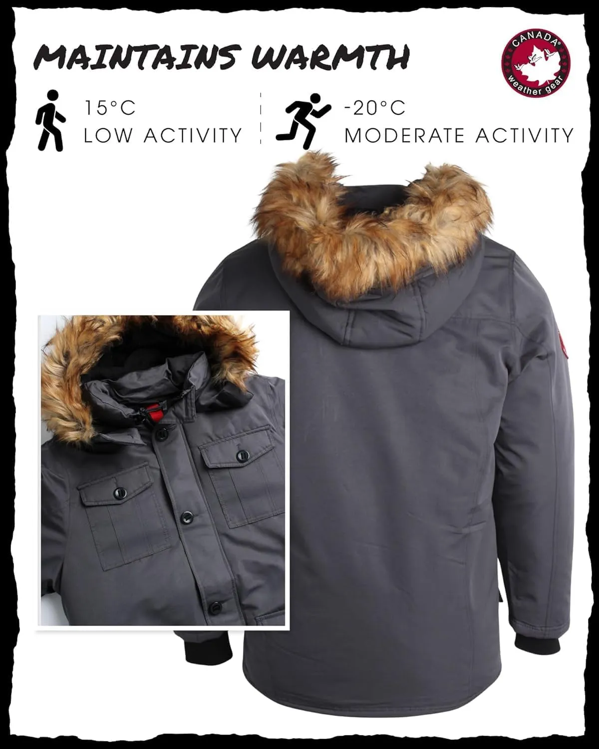 CANADA WEATHER GEAR Men's Winter Coat - Heavyweight Teflon Canvas Parka Jacket (M-XXL)