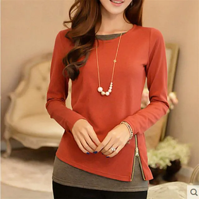 Casual Long Sleeve Quarter Zip Blouse