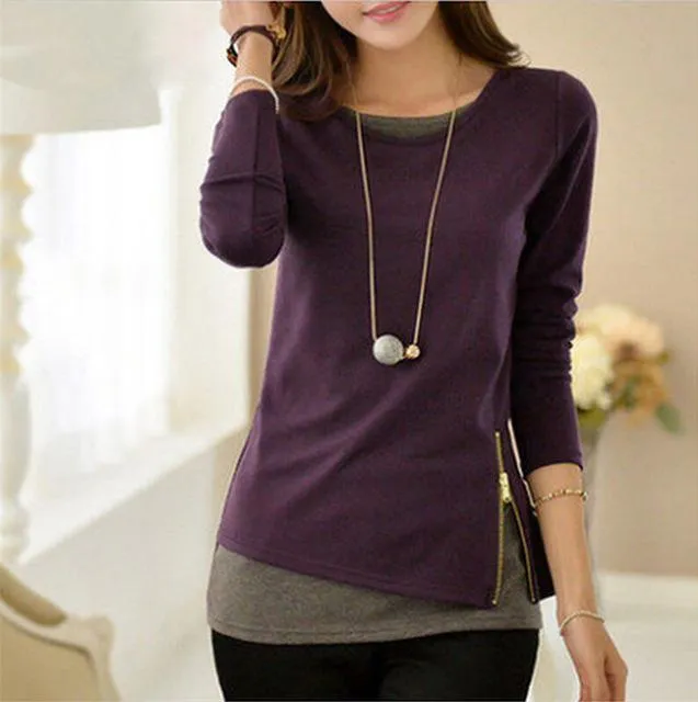 Casual Long Sleeve Quarter Zip Blouse
