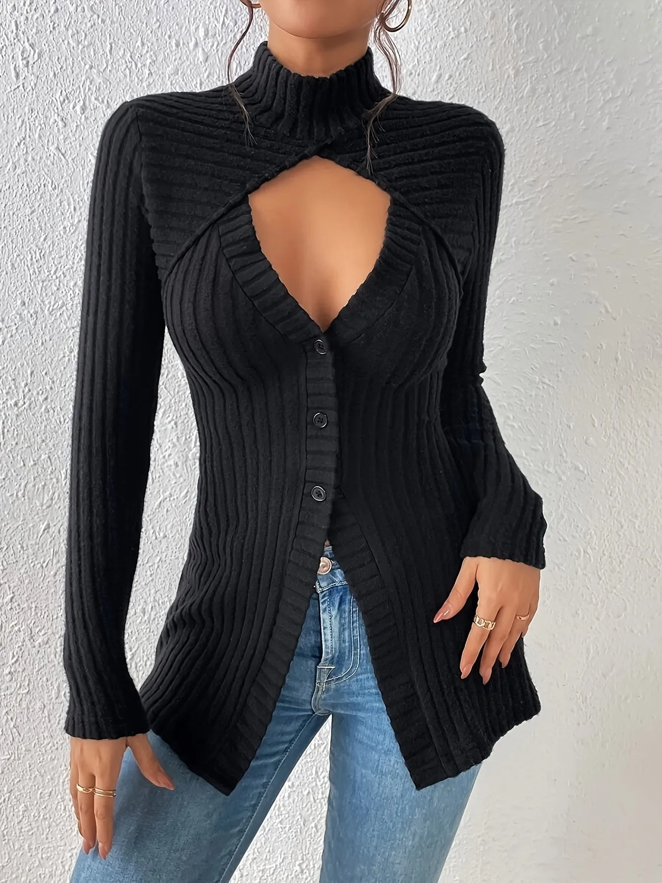 Casual Long Sleeve Ribbed T-Shirt