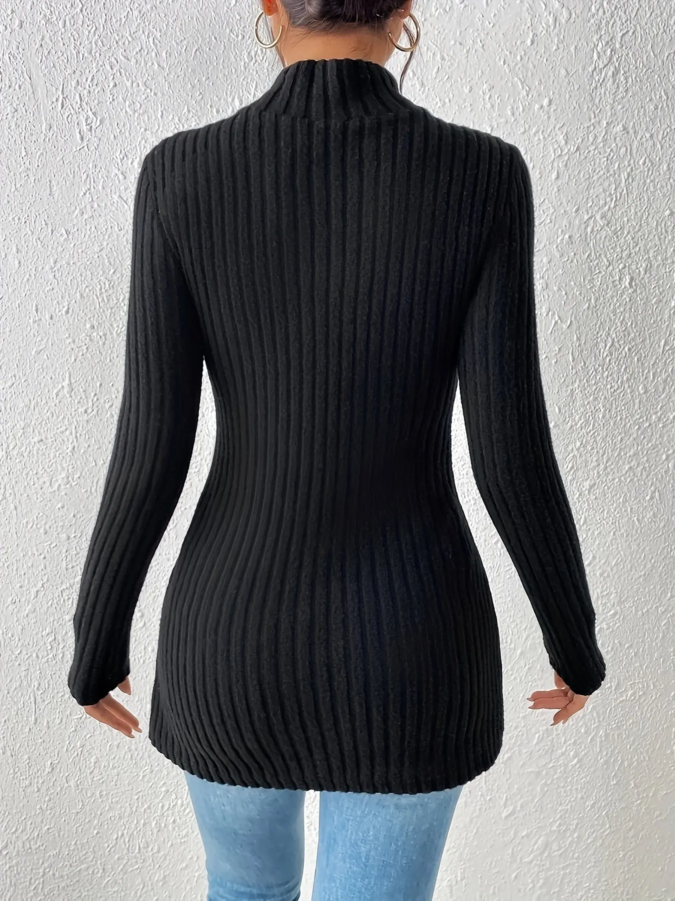 Casual Long Sleeve Ribbed T-Shirt