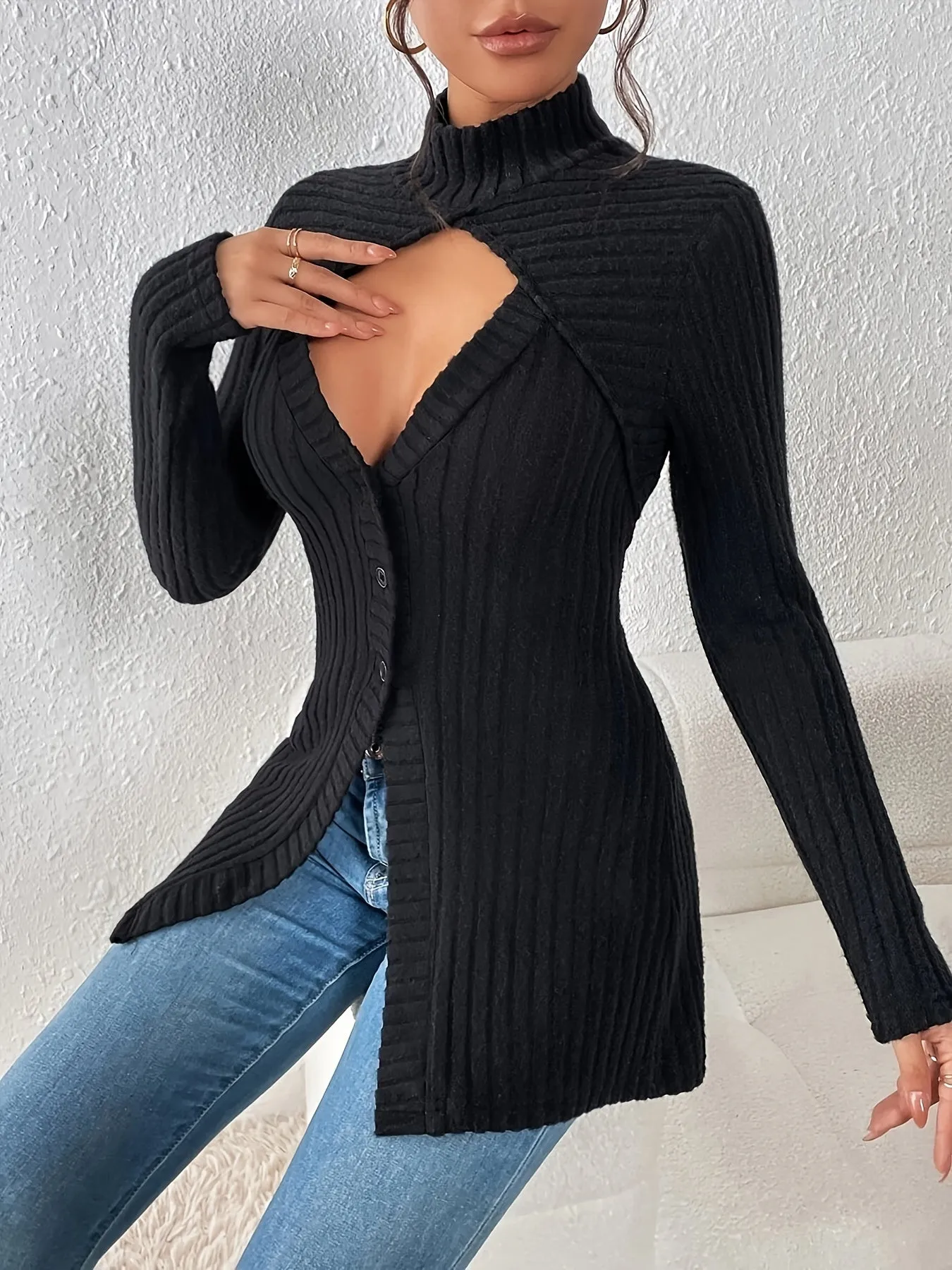 Casual Long Sleeve Ribbed T-Shirt