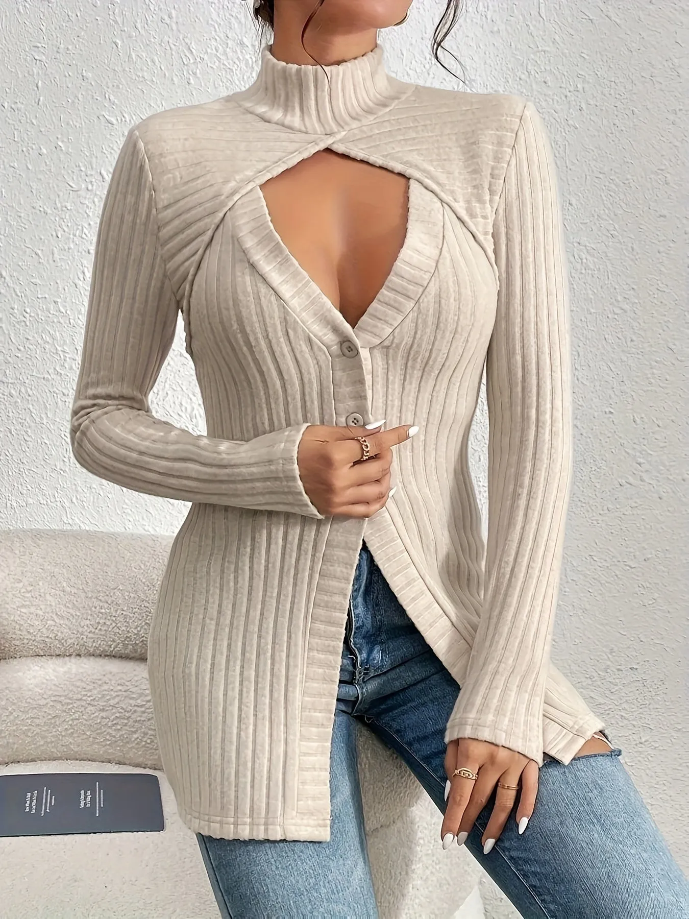 Casual Long Sleeve Ribbed T-Shirt