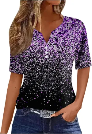 Ceboyel Women Summer Tops 2024 Trendy Floral Boho Blouses Short Sleeve Henley Shirts Tshirts Dressy Causal Vacation Clothes