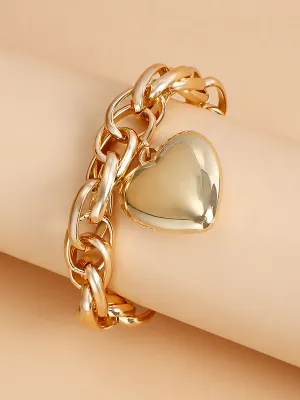 Chains Heart Shape Solid Color Normcore Bracelet Accessories