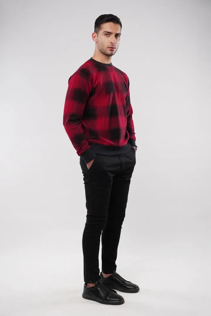 Check Terry Sweatshirt - Red & Black