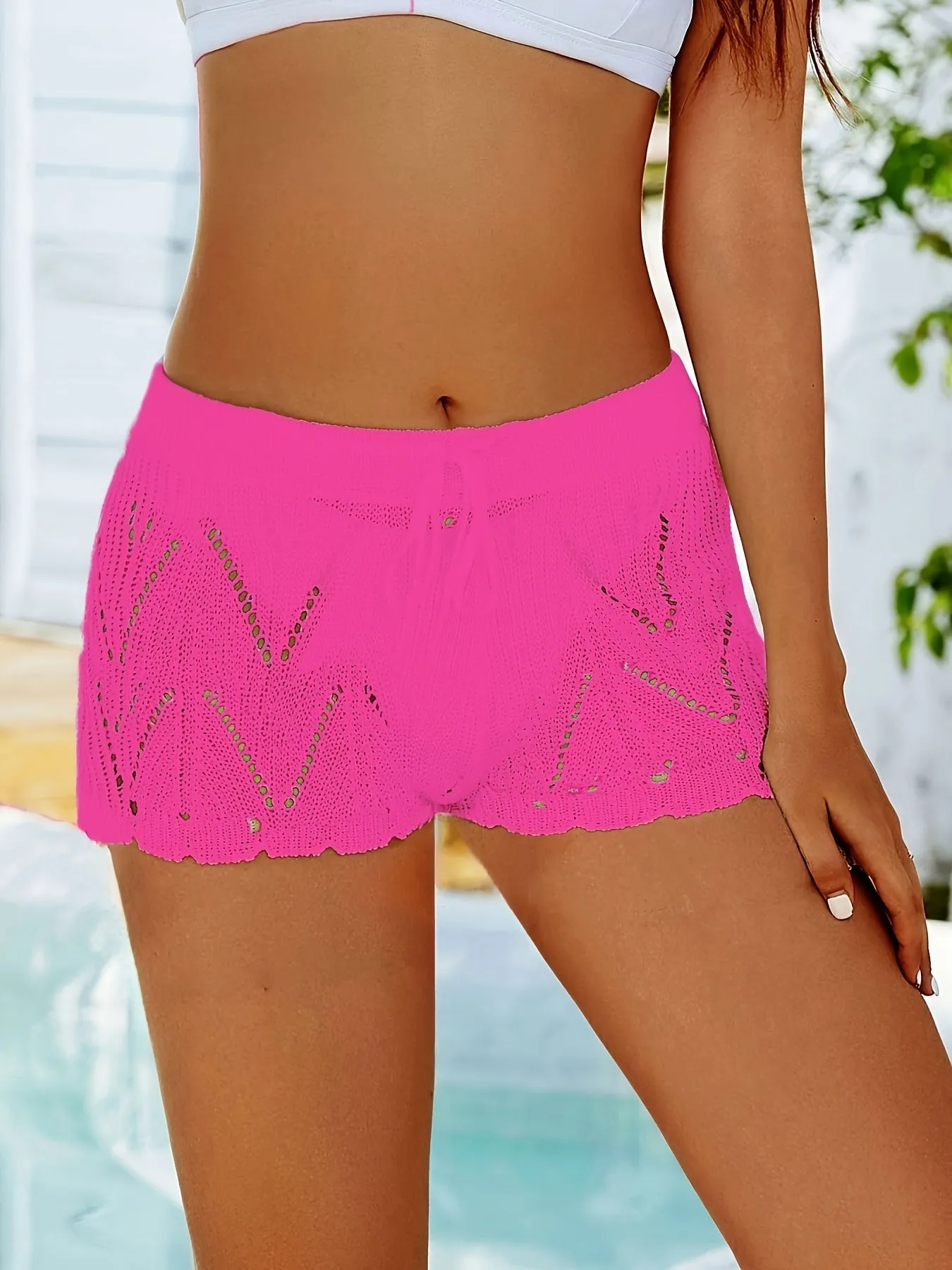 Chic Crochet Trim Shorts for Casual Beach Wear