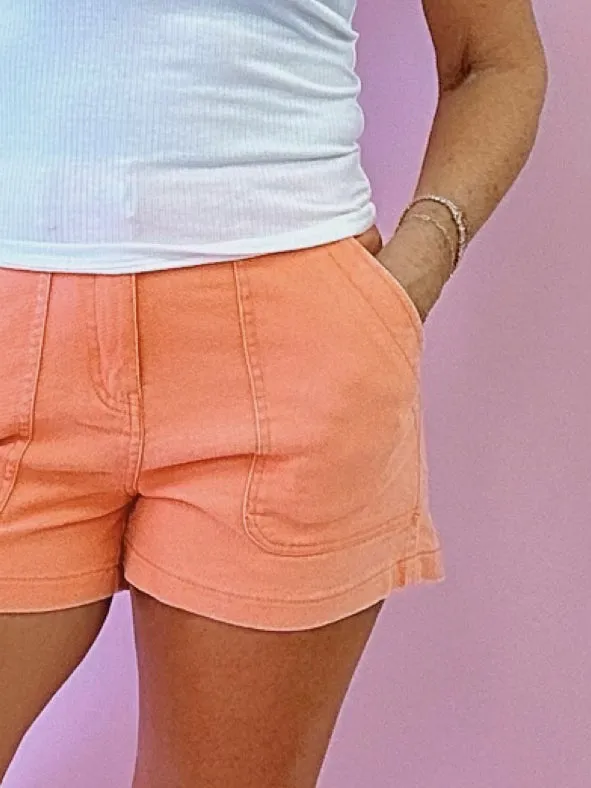 Chic Denim Trouser Style Shorts in Apricot
