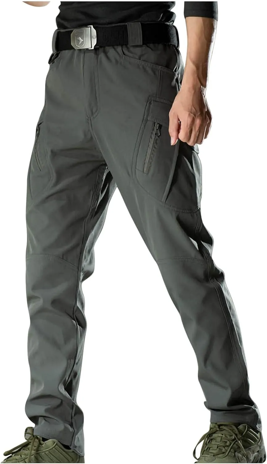 Chino Pants for Men Winter Warm Hiking Training Cargo Pants Fleece Thicken Sweatpant Slim Fit Running Tapered Pants