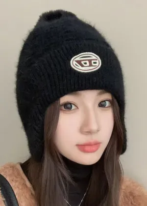 Classy Black Print Warm Fleece Knitted Cotton Bonnie Hat