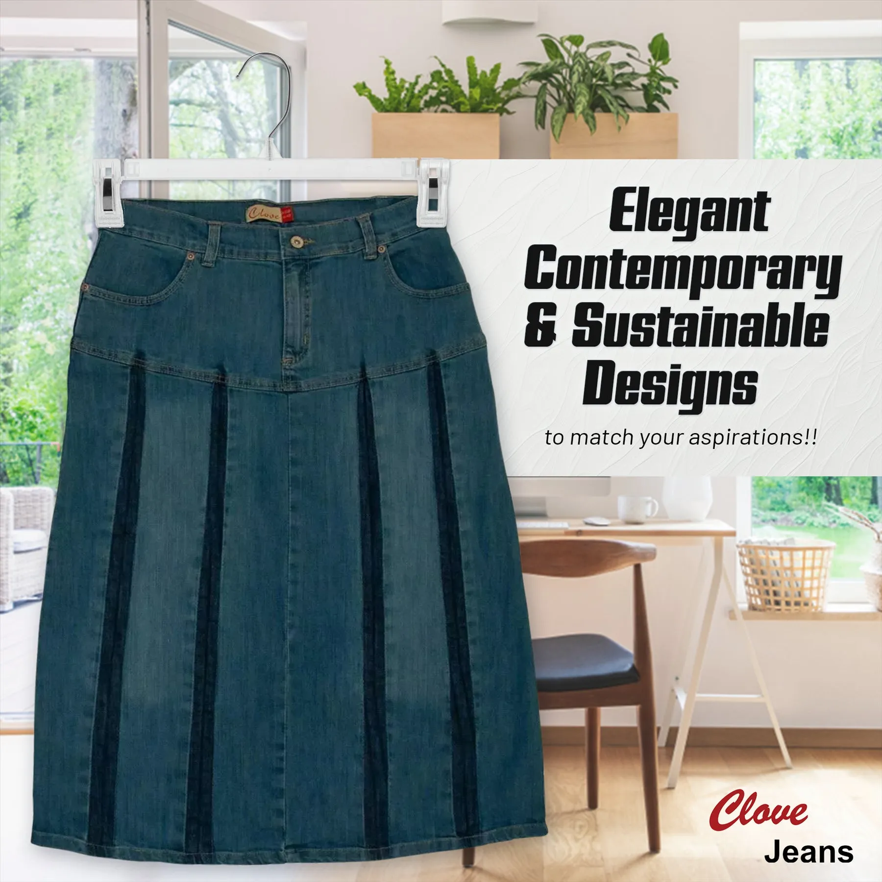 Clove Jeans Womens A Line Pleated Strech Blue Denim Midi Skirt Plus Size 14-24